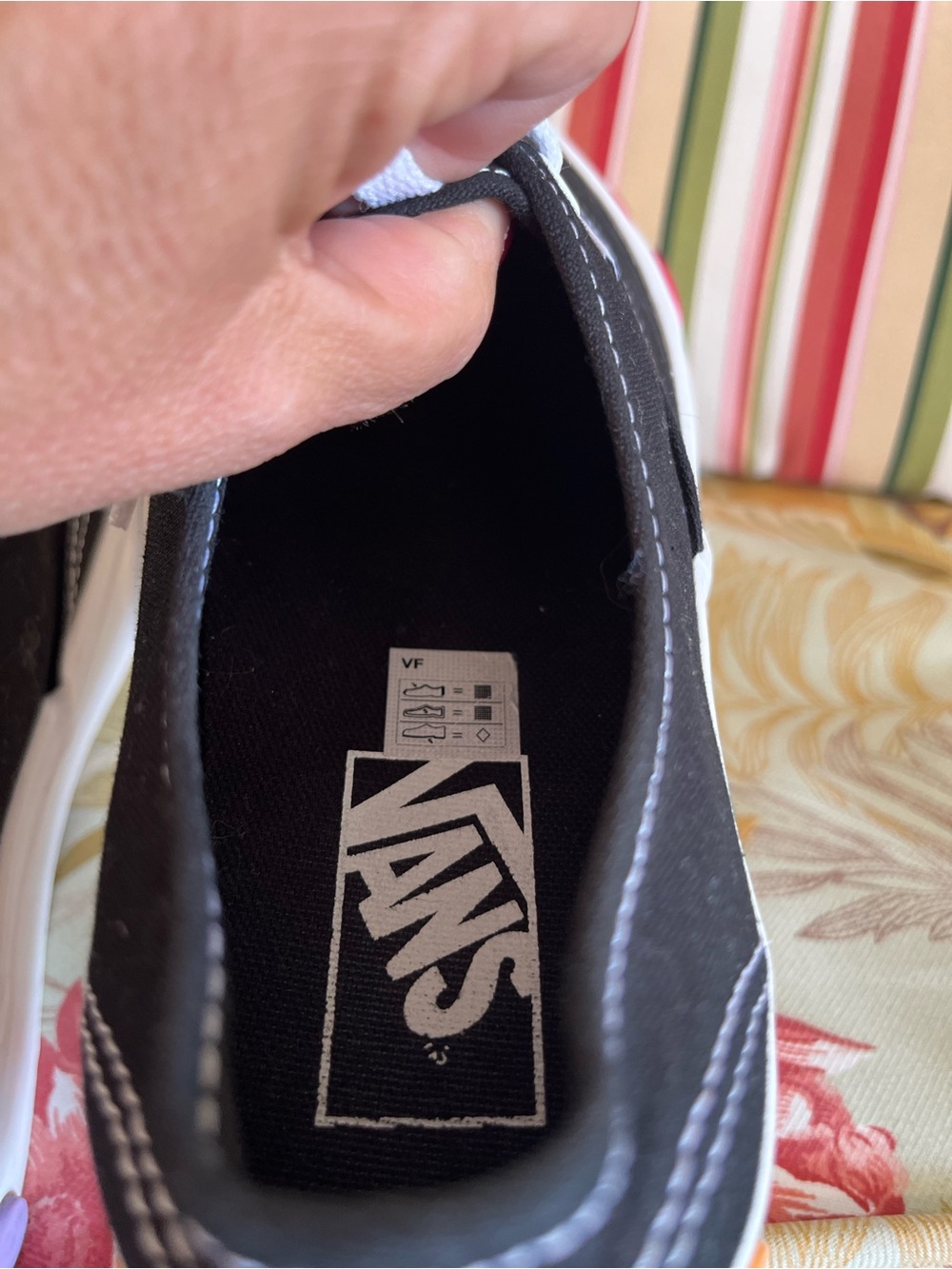 Vans Black Canvas Platform Sneakers with Pink Flower Detail - Picture 8 of 9
